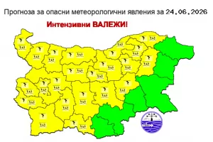 Жълт код за бури и градушки е обявен за утре